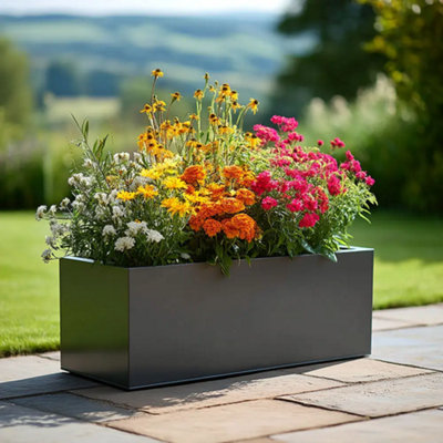 Woven Wood 100Cm Zinc Galvanised Matte Grey Trough Planter from B&Q