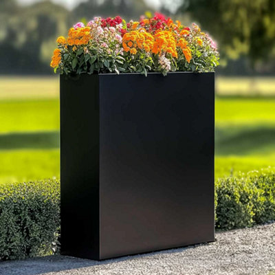 Woven Wood 75Cm Long Zinc Galvanised Matte Black 90Cm Tall Trough Planter from B&Q
