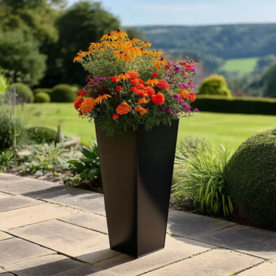 Woven Wood 90Cm Zinc Galvanised Matte Black Tapered Square Planter from B&Q