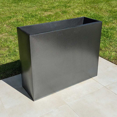 Woven Wood 80Cm Long Zinc Silver & Black Textured 60Cm Tall Trough Planter from B&Q