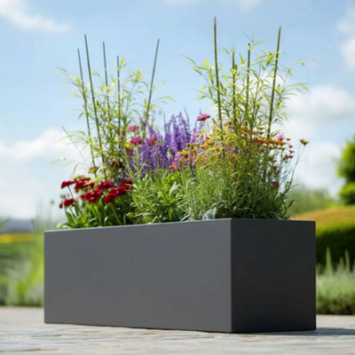 Woven Wood 70Cm Zinc Galvanised Matte Grey Trough Planter from B&Q