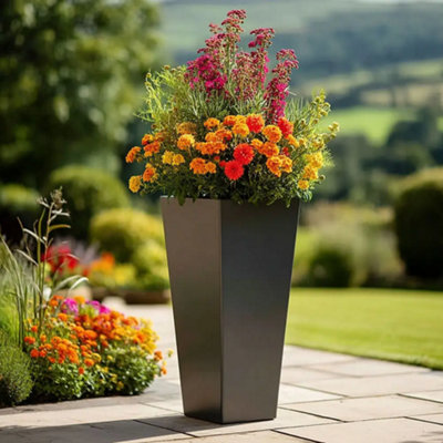 Woven Wood 90Cm Zinc Matte Grey Tall Flared Tapered Square Planter from B&Q