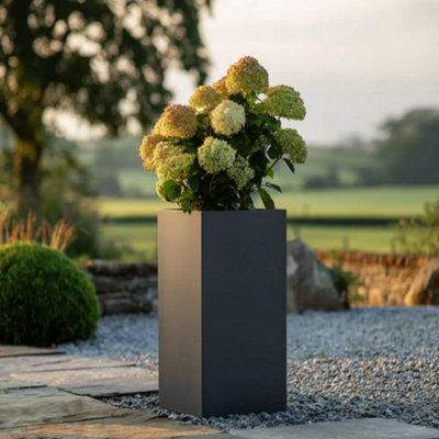 Woven Wood 100Cm Zinc Matte Grey Tall Square Planter from B&Q
