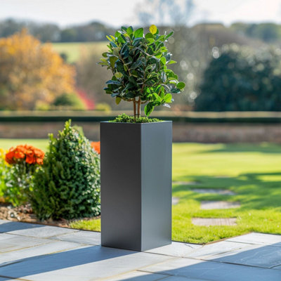 Woven Wood 75Cm Zinc Matte Grey Tall Square Planter from B&Q
