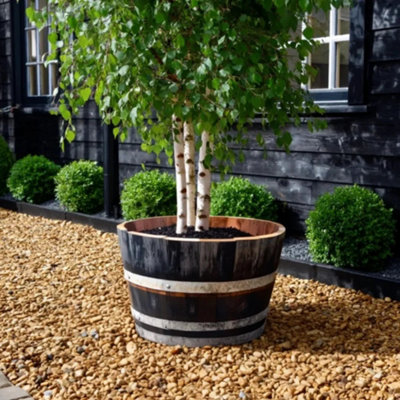 B&Q -  70Cm Half Barrel Oak Silver Band Tree Planter