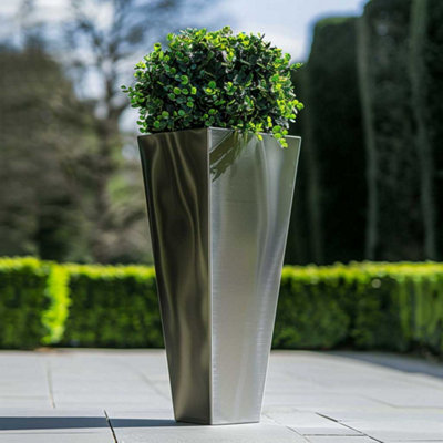 Woven Wood 90Cm Zinc Silver Tall Tapered Square Planter from B&Q