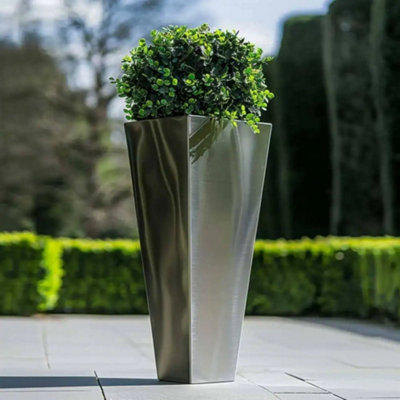 B&Q -  70Cm Zinc Silver Tall Tapered Square Planter