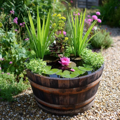 B&Q -  70Cm Silver Band Oak Barrel Wildlife Pond In A Pot Kit