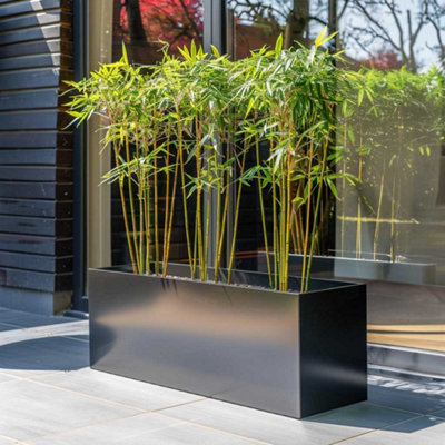 Woven Wood 120Cm Zinc Galvanised Platinum Black Trough Planter