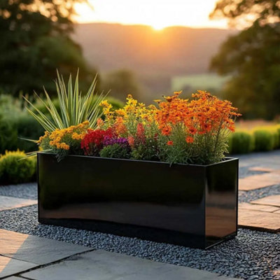 B&Q -  70Cm Zinc Platinum Black Window Box Planter