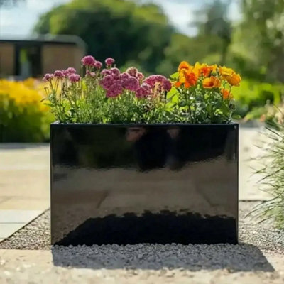 Woven Wood 80Cm Long Zinc Platinum Black 60Cm Tall Trough Planter from B&Q