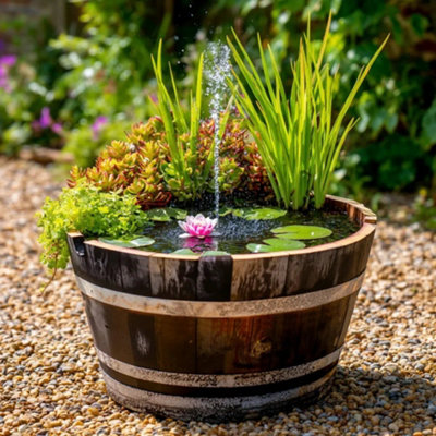 B&Q -  70Cm Silver Band Oak Barrel Wildlife Pond In A Pot Kit With 2.5W Floating Pump