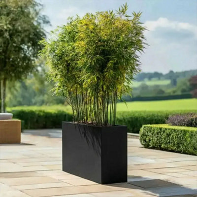 Woven Wood 100Cm Long Zinc Matte Black 80Cm Tall Trough Planter from B&Q