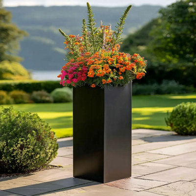 Woven Wood 100Cm Zinc Matte Black Tall Square Planter from B&Q