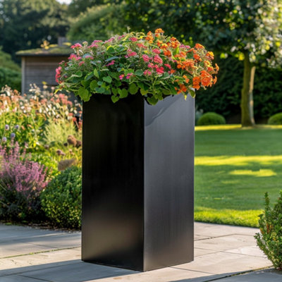 Woven Wood 75Cm Zinc Matte Black Tall Square Planter from B&Q