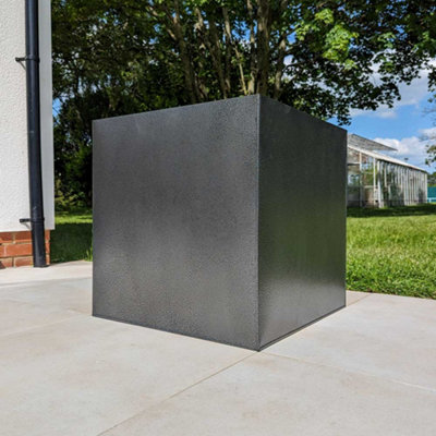 B&Q -  40Cm Zinc Silver & Black Textured Square Planter