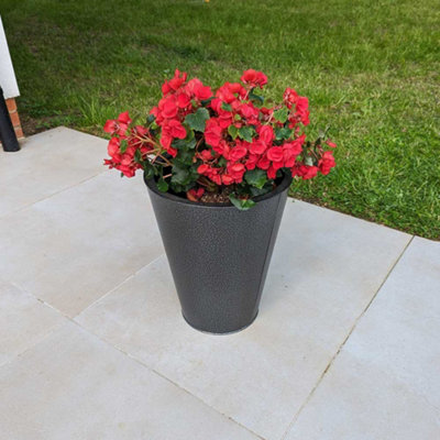 B&Q -  40Cm Zinc Silver & Black Textured Cone Planter