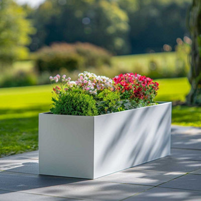 Woven Wood 75Cm Zinc Galvanised Matte White Trough Planter from B&Q
