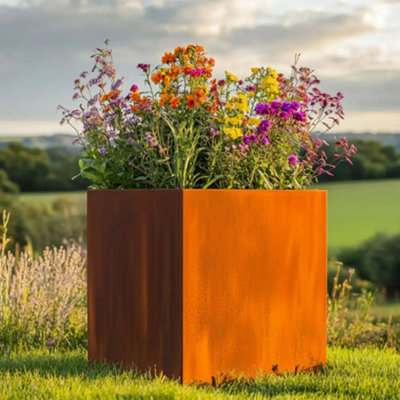 Woven Wood 60Cm Corten Steel Cube PlanterPre-Rusted from B&Q
