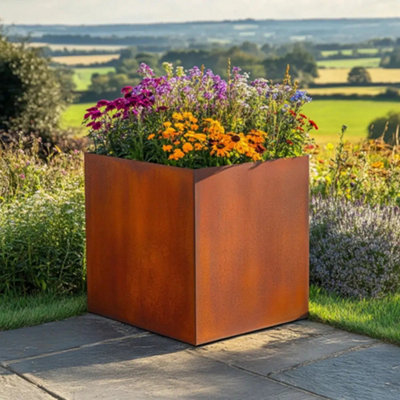 Woven Wood 50Cm Corten Steel Cube PlanterPre-Rusted from B&Q