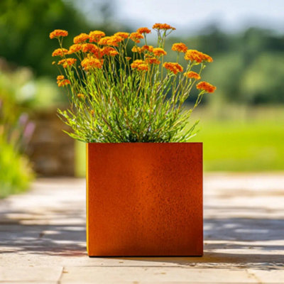 Woven Wood 40Cm Corten Steel Cube PlanterPre-Rusted from B&Q