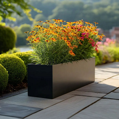 Woven Wood 75Cm Zinc Galvanised Matte Black Trough Planter from B&Q