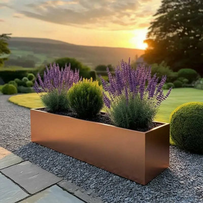 Woven Wood 100Cm Zinc Galvanised Copper Trough Planter from B&Q