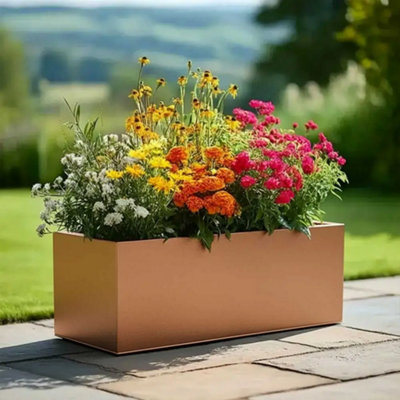 Woven Wood 75Cm Zinc Galvanised Copper Trough Planter from B&Q