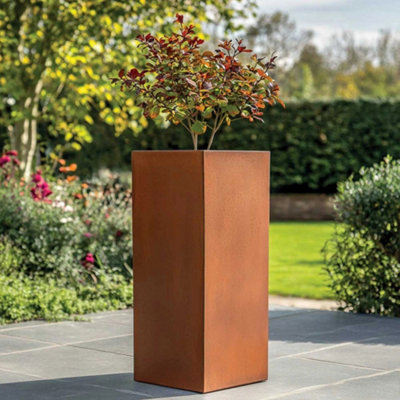 Woven Wood 100Cm Zinc Galvanised Copper Tall Square Planter from B&Q