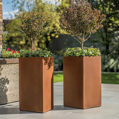 Woven Wood 75Cm Zinc Copper Finish Tall Square Planter from B&Q