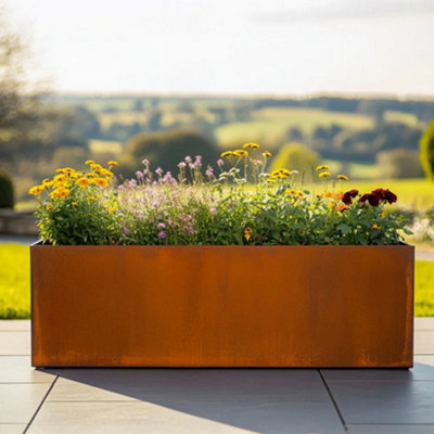 Woven Wood 120Cm Corten Steel Trough PlanterPre-Rusted from B&Q