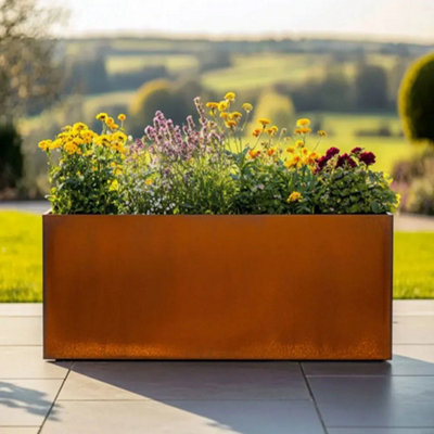 Woven Wood 100Cm Corten Steel Trough PlanterPre-Rusted from B&Q