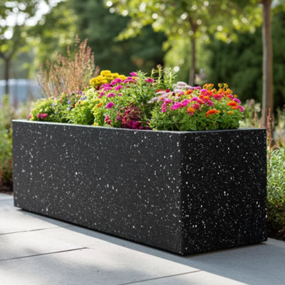 Woven Wood 75Cm Zinc Galvanised Blackstone Effect Trough Planter from B&Q