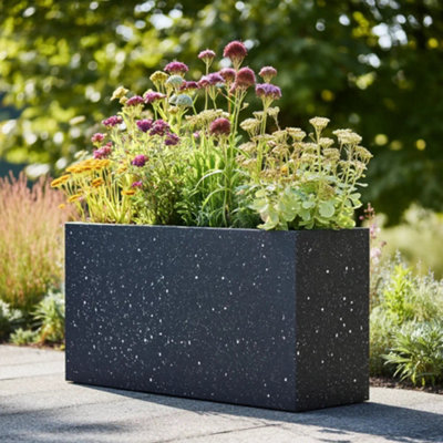 Woven Wood 90Cm Zinc Galvanised Blackstone Effect 60Cm Tall Trough Planter from B&Q