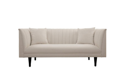 My Furniture Baxter Two Seat Sofa - Parchment, Mid-Century Fluted Upholstery, Oak Legs, 170W X 86D X 77H Cm