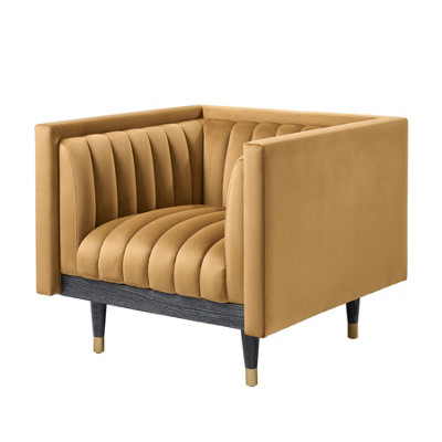 B&Q -  Metz Armchair In CamelDeep Fluted VelvetAsh BaseBrushed Brass Feet Caps
