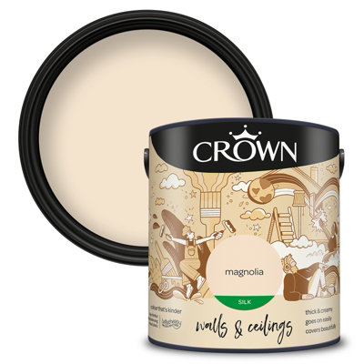 Crown Walls & Ceilings Silk Emulsion Paint Magnolia2.5L from B&Q