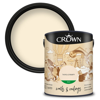 Crown Walls & Ceilings Silk Emulsion Paint - 5L Ivory/Cream