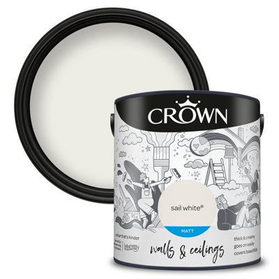 Crown Walls & Ceilings Matt Emulsion Paint Sail White2.5L from B&Q