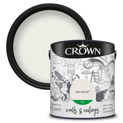 Crown Walls & Ceilings Silk Emulsion Paint Sail White2.5L from B&Q