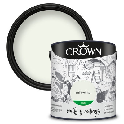 Crown Walls & Ceilings Silk Emulsion Paint Milk White2.5L from B&Q