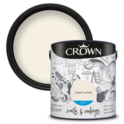 Crown Walls & Ceilings Matt Emulsion Paint Cream White2.5L from B&Q