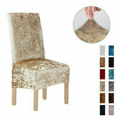 B&Q -  2Pcs Crushed Velvet Dining Chair Covers Stretchable Protective Slipcover Home Decor Taupe