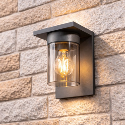 CGC Lighting Cgc Avery Anthracite Grey E27 Outdoor Wall Light Lantern Smoked Diffuser Ip54 from B&Q