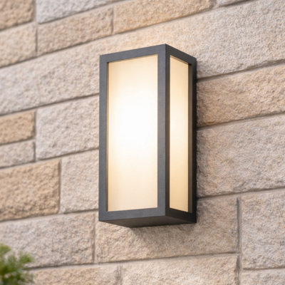 CGC Lighting Cgc Kinsley Black E27 Outdoor Wall Light Box Lantern Opal Diffuser Ip54 from B&Q