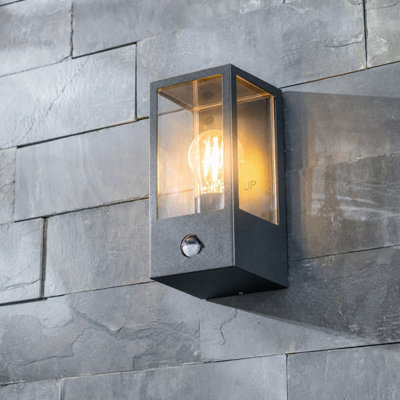 CGC Lighting Cgc Marina Black E27 Outdoor Pir Motion Sensor Security Wall Light Box Lantern Clear Diffuser Ip44 from B&Q