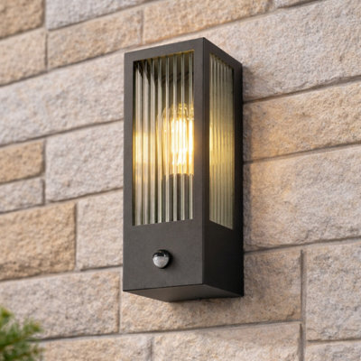 CGC Lighting Cgc Outdoor Outside Security Wall Light Bevelled Glass Black E27 Pir Motion Sensor Porch from B&Q