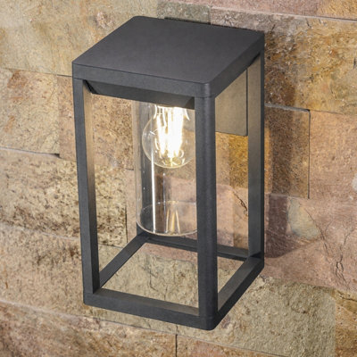 CGC Lighting Cgc Outdoor Outside Wall Light Anthracite Grey E27 Lantern Clear Diffuser Ip54 Porch Security from B&Q