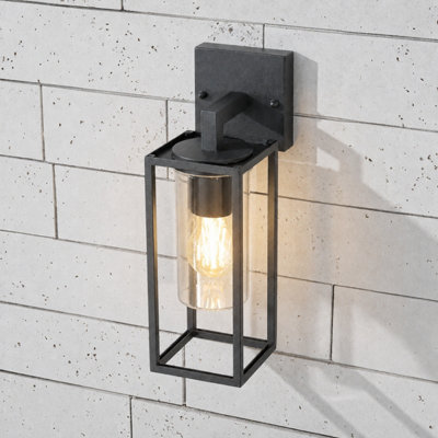 CGC Lighting Cgc Chloe Down Black E27 Outdoor Wall Light Lantern Clear Diffuser Ip54 Down from B&Q