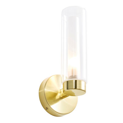 CGC Lighting Cgc Nada Bathroom Wall Light Clear Glass Diffuser Satin Brass from B&Q